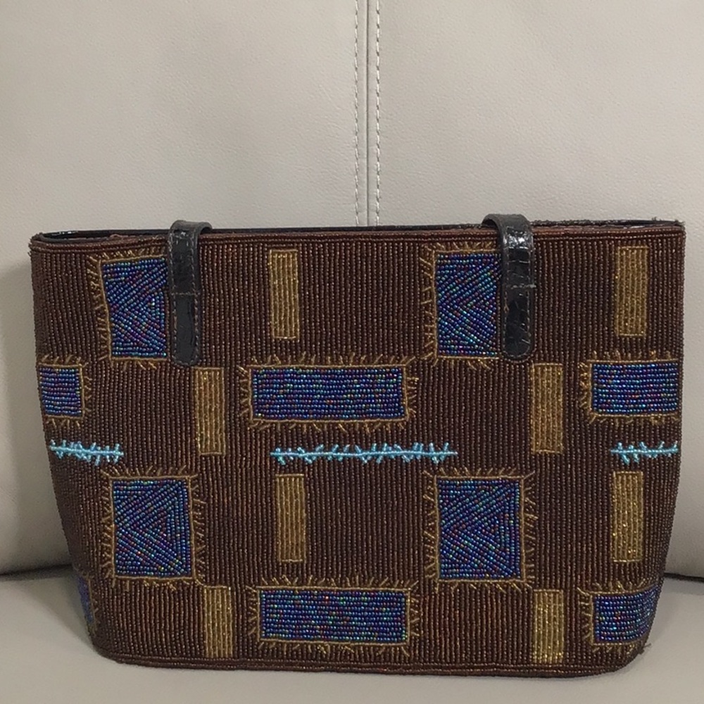 FENDI Limited Edition Beaded Tote  Handbag w/ Crocodile Embossed Patent Leather - Picture 2 of 15